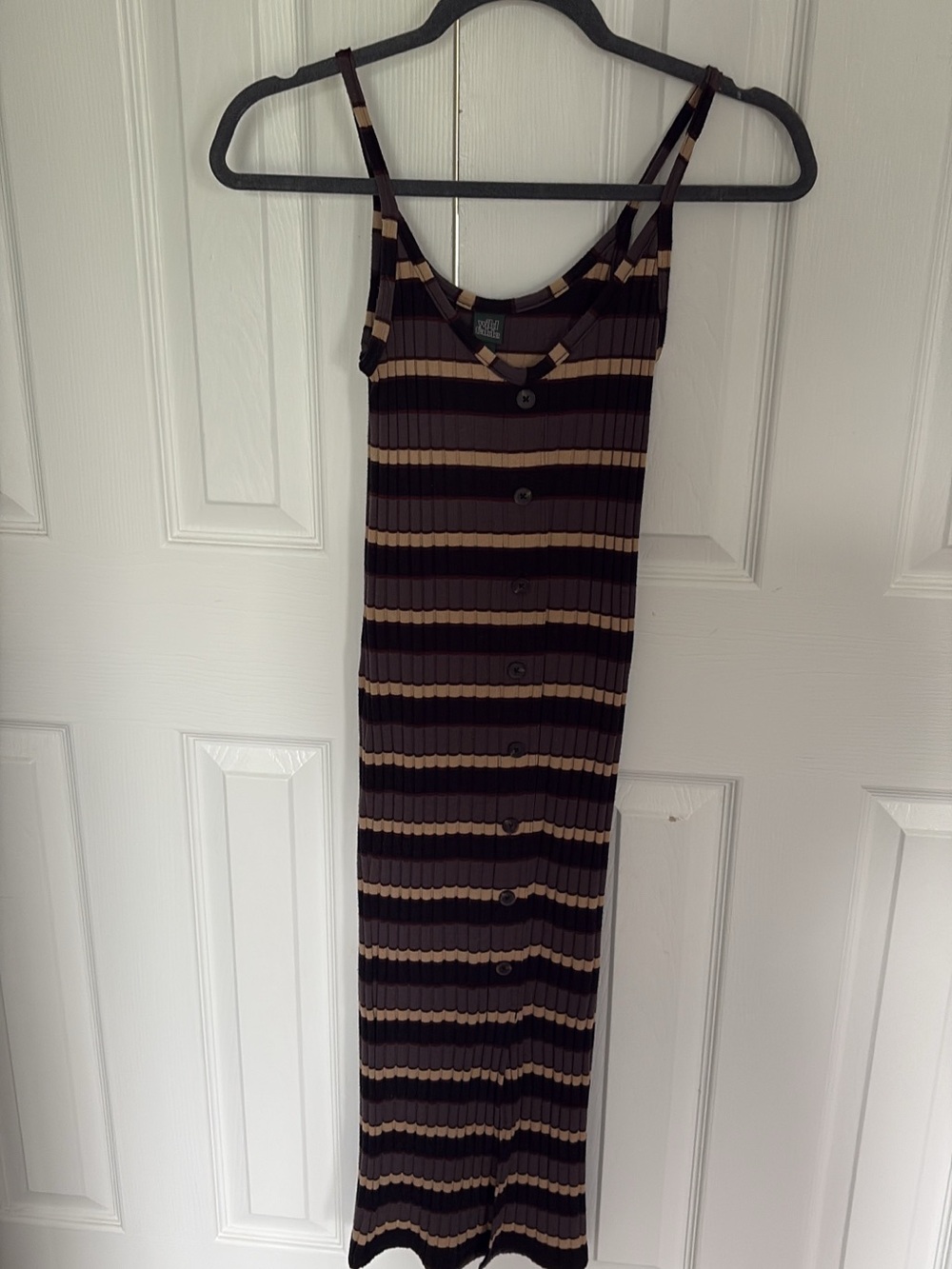 wild fable Brown and Black Striped Button-Front Maxi Dress